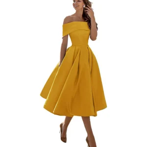 Femmes Robe Évasée | Épaules Dénudées Midi