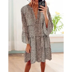 Femmes Robe Mi-Longue | Motif Léopard