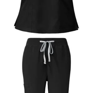 Ensemble médical pour femme avec haut et pantalon à col en V avec poches