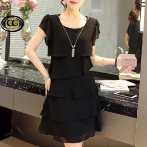 Robe été Élégante Femmes- En Mousseline de Soie-Robe de Cocktail  Noir Rouge Rose