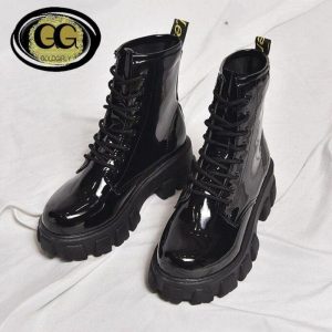 Bottines en Cuir à Plate-Forme- Bout Rond pour Femmes- Gold Design