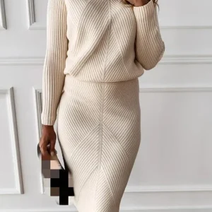 Pull à col roulé et jupe slim pour femme, ensemble deux pièces, lainage