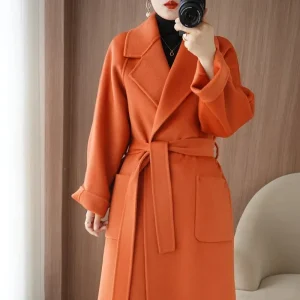 Manteau en laine 100% pour femme, vêtement Long et élégant en cachemire Double face avec ceinture, mode automne/hiver DIVERSES couleurs