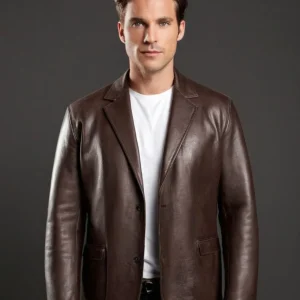Veste en cuir marron homme
