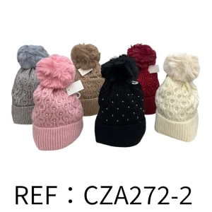 bonnet femme tricoté avec perle(x12)