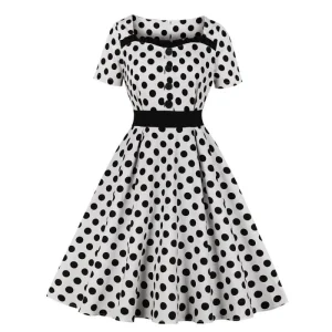 Robe Vintage Blanc A Pois