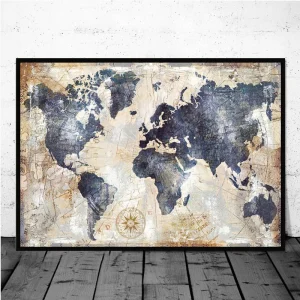 Tableau Vintage Carte Du Monde