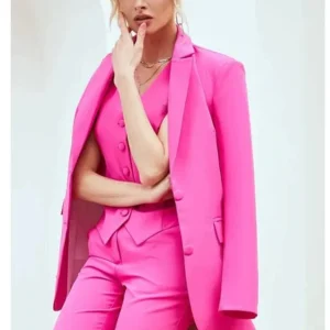 Ensemble 3 pièces : Blazer gilet pantalon, coupe ajustée, simple boutonnage, haute Mode Chic élégante pour femme