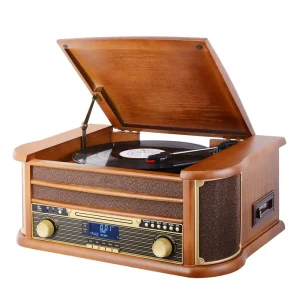 Tourne disque vintage boitier bois
