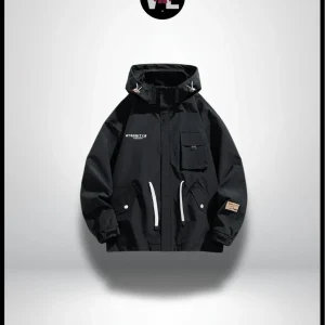 UrbanShield - Veste Cargo à Capuche Noire